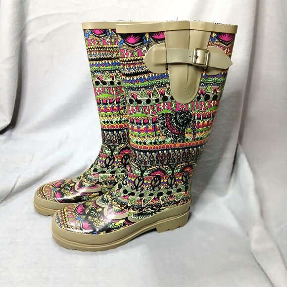 Sakroots Rubber Rain Boots Jersey Lined Colorful Peace Sign Women's Size: 6 - Picture 3 of 11
